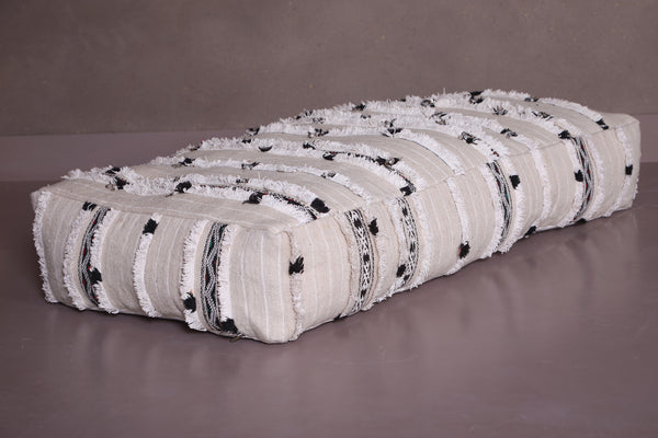 Moroccan Wedding Blanket Poufs - White & Black Boho Floor Cushions Set