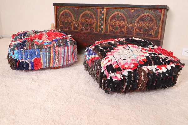 Two Moroccan berber handmade kilim rug poufs – Artisan woven poufs