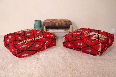 Two Red moroccan handmade berber Kilim Poufs
