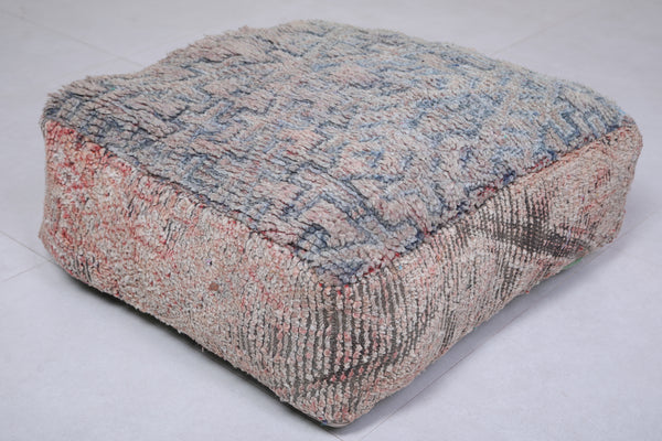 Two Handmade Berber Moroccan Rug Old Poufs | Vintage Wool Poufs