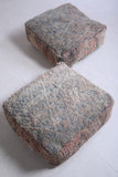 Two handmade berber moroccan rug old poufs