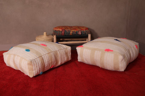 Two handmade moroccan berber Kilim Poufs