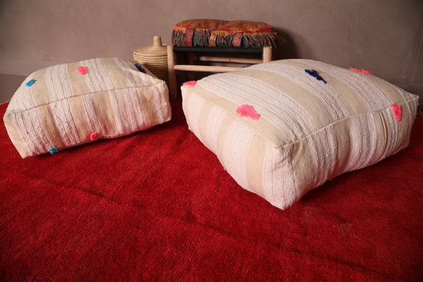 Two handmade Moroccan berber kilim poufs - Vintage artisan rug poufs