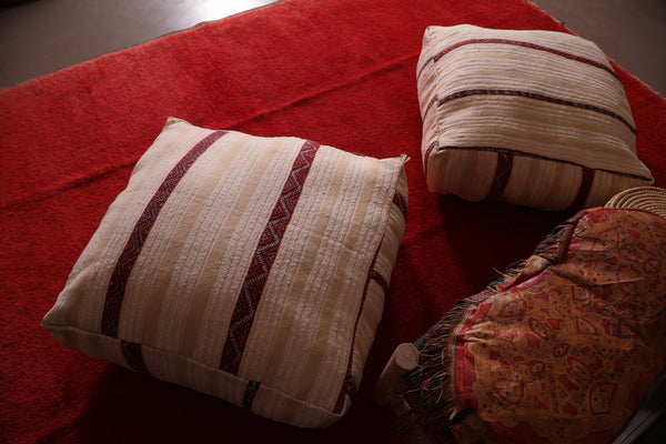 Two Moroccan handmade kilim berber rug poufs | Authentic craftsmanship
