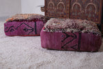 Two moroccan azilal handmade kilim rug poufs