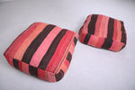 Two Moroccan berber handmade woven rug poufs