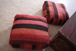 Two Moroccan berber handmade woven rug poufs
