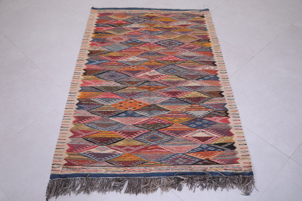 Colorful Moroccan Handwoven Kilim Rug 3.5 FT x 5.2 FT – Vibrant Tribal Design