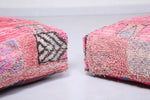 Two moroccan berber hamdmade red rug poufs