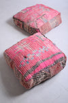Two moroccan berber hamdmade red rug poufs