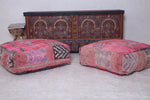 Two moroccan berber hamdmade red rug poufs