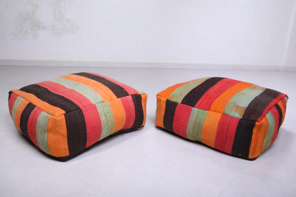 Set of 2 Moroccan Poufs - Handmade Berber Kilim Rug Ottomans