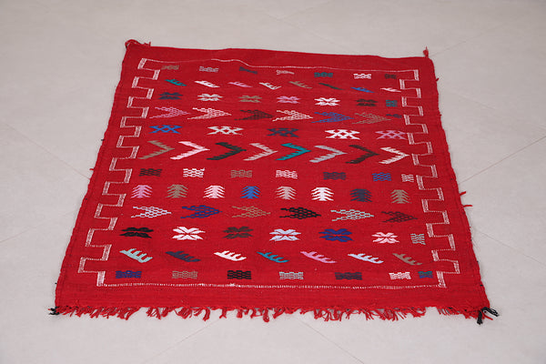 Red Moroccan Kilim Rug – 3.3 FT x 4.6 FT | Handwoven Berber Carpet
