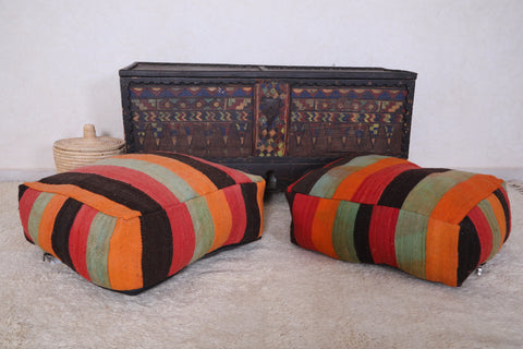 Two berber moroccan kilim handmade rug poufs