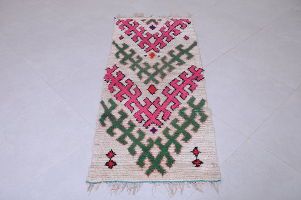 Vintage berber rug – 2.3 x 5.6 FT | Bold pink & green geometric design