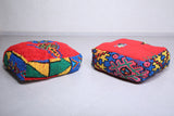 Two moroccan handmade berber azilal colorful rug poufs