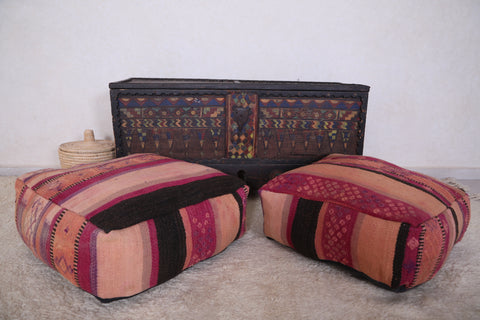 Two Moroccan kilim handmade berber poufs