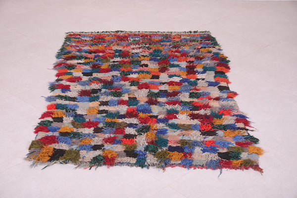 Handcrafted boucherouite Moroccan berber rug - 3.5 FT X 5.7 FT | Eco-friendly decor
