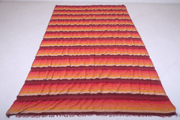 Moroccan colorful handwoven fabric 5.6 FT x 9.4 FT – Authentic wool textile