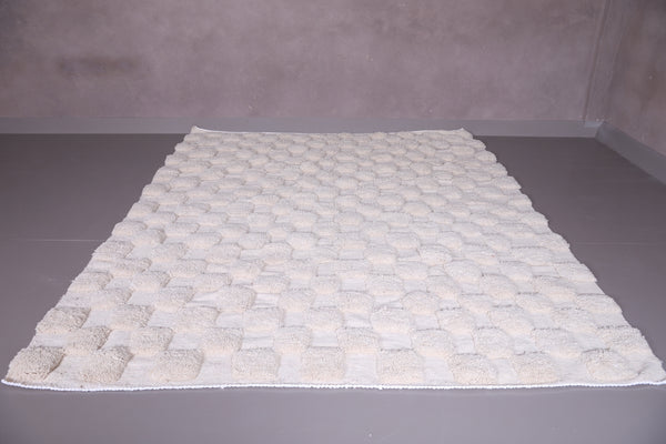 Custom size white checkered moroccan rug – Handmade elegant design