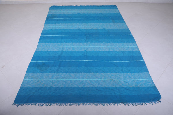 Blue Moroccan Handwoven Fabric 5.7 FT x 9 FT – Authentic Berber Wool Textile