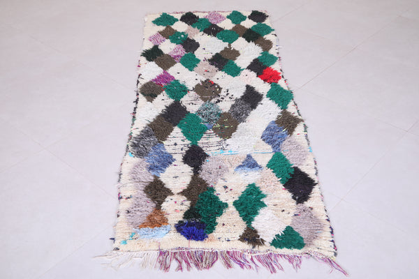 Colorful vintage Moroccan boucherouite rug – 2.6 x 6.8 ft | Geometric berber carpet
