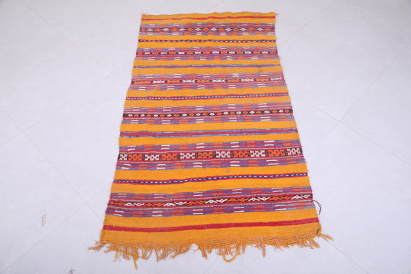 Vintage Moroccan Handwoven Kilim 2.9 FT x 5.3 FT – Unique Tribal Design Rug