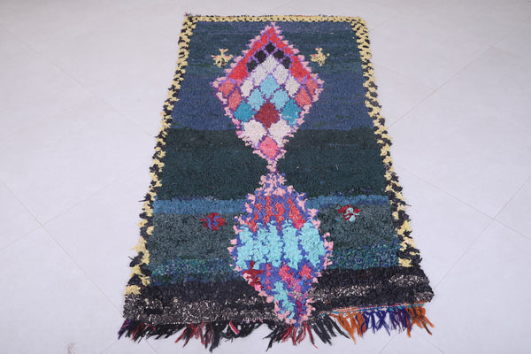 Vintage handmade Moroccan boucherouite rug 3.2 FT x 6.7 FT – Colorful & unique design