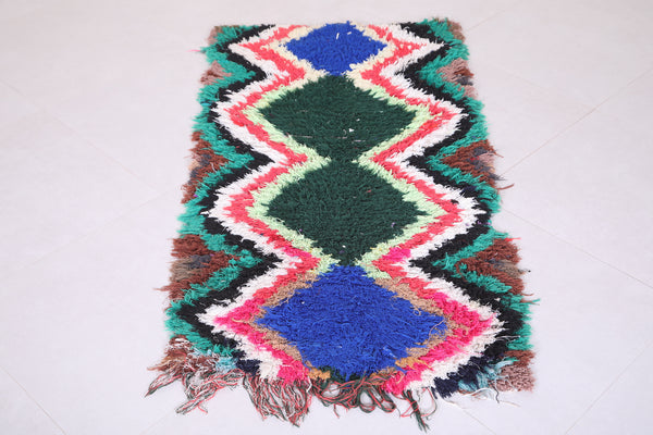 Artistic boho Moroccan runner – Multicolor zigzag handmade rug | 2.7 x 5.3 FT