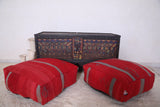 Red Moroccan berber handmade two kilim poufs