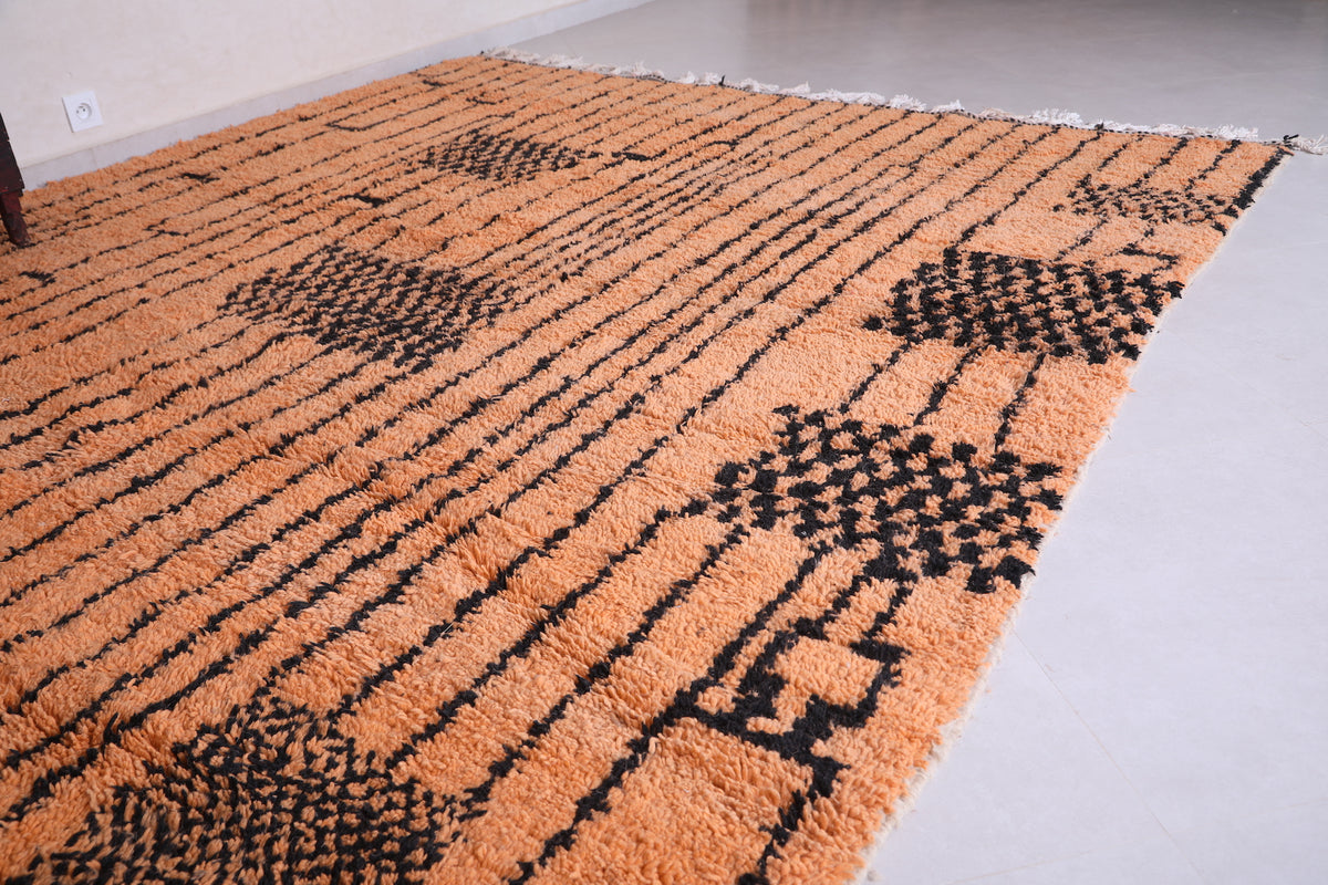 Custom Orange Moroccan Rug – Black Geometric Patterns – Beni ourain rug