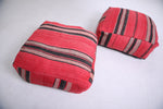 Two Moroccan handmade red woven kilim poufs