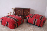 Two Moroccan handmade red woven kilim poufs