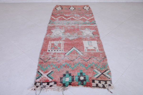 Moroccan runner rug – Vintage pink boho design 2.9 x 7.4 FT