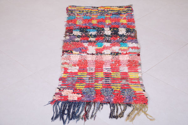 Bohemian vintage runner rug – Multicolor checkered charm | 2.1 x 4.9 FT