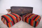 Two Moroccan handmade colorful berber kilim rug poufs