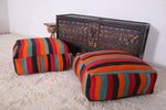 Two Moroccan handmade colorful berber kilim rug poufs