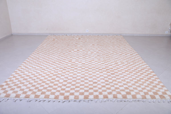 Light orange & white checkered custom size carpet –  Handmade moroccan rug