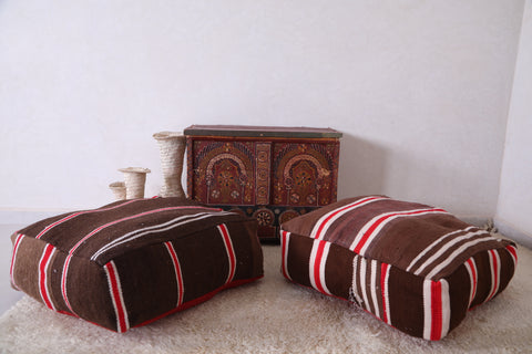 Two moroccan berber handmade rug kilim poufs
