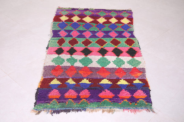 Handmade berber moroccan Boucherouite rag 3.1 FT X 5.9 FT