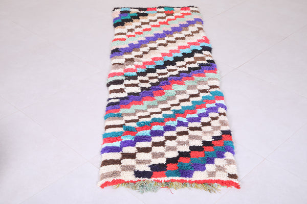 Boho Moroccan runner rug – Multicolor checkered pattern | 2.1 x 5.5 FT