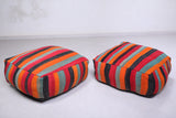 Two Moroccan colorful kilim woven berber rug poufs