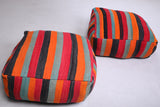 Two Moroccan colorful kilim woven berber rug poufs