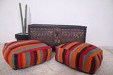 Two Moroccan colorful kilim woven berber rug poufs