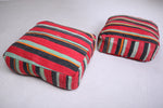 Two flatwoven berber Moroccan rug poufs