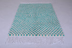 Green moroccan handmade checkered rug 4.7 FT X 6.5 FT