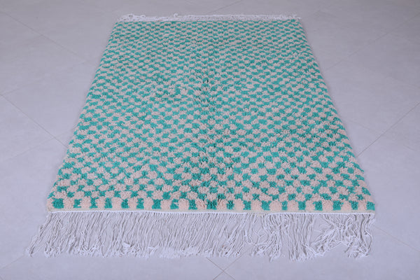 Green Moroccan handmade checkered rug – 4.7 x 6.5 Feet
