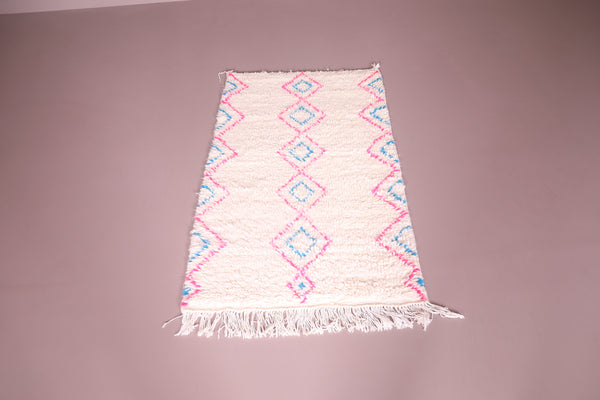 Elegant beige, pink, and blue Moroccan runner carpet - 2.3 FT X 4.1 FT