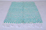 Handmade moroccan green checkered rug 4.8 FT X 6.6 FT