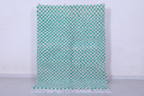 Handmade moroccan green checkered rug 4.8 FT X 6.6 FT